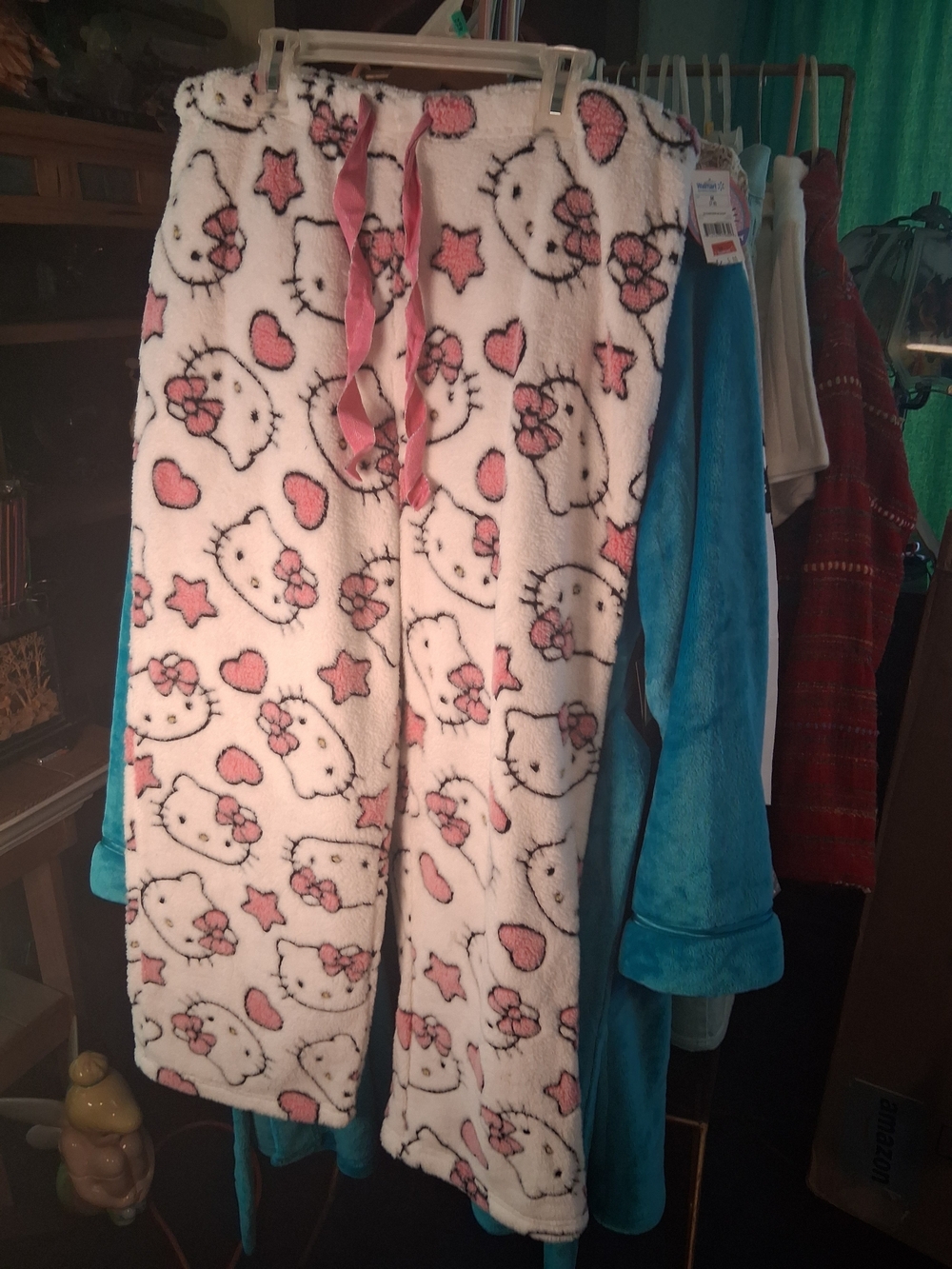 Hello Kitty Pink & White Plush Pajama Pants